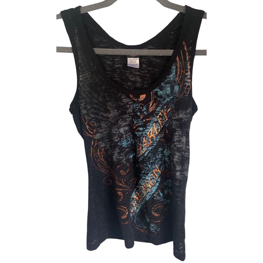 Harley-Davidson Cancun Mexico Burnout Tank Top Black Rhinestone Graphic XS